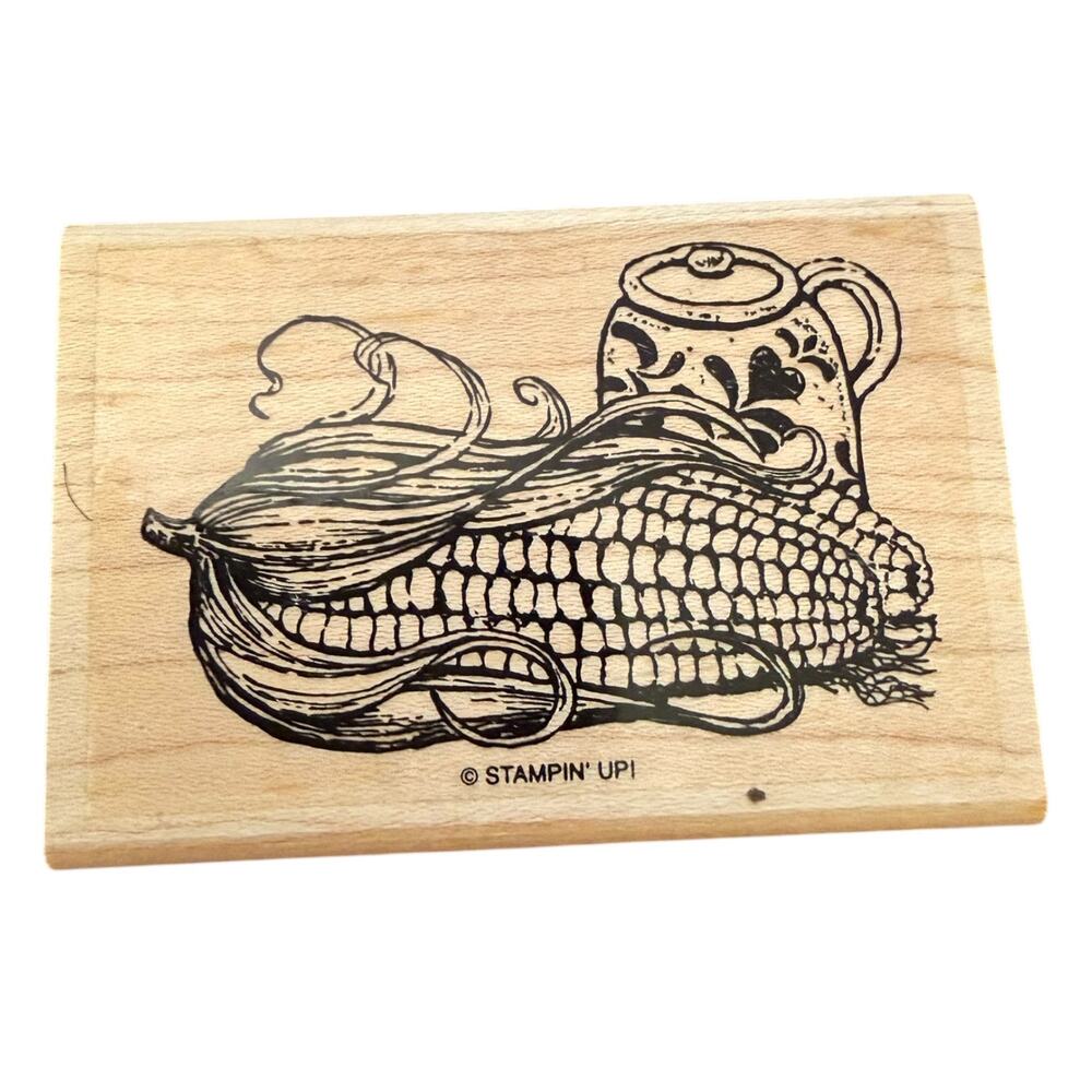 Stampin Up! Harvest Home Fall Corn On The Cob Rustic Pitcher Rubber Stamp